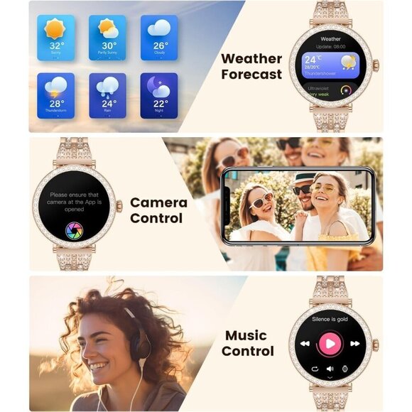 ✨ Lige Smart Watch Women Cream Diamond Fitness Tracker Bluetooth Calling Watch - Picture 7 of 7
